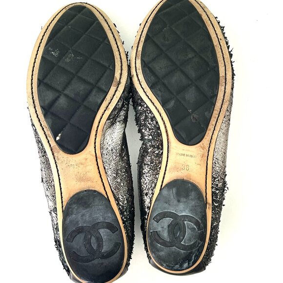 Chanel Stretch Spirit Cap Toe Flats in Dark Silver Size 8 38 - Picture 8 of 11